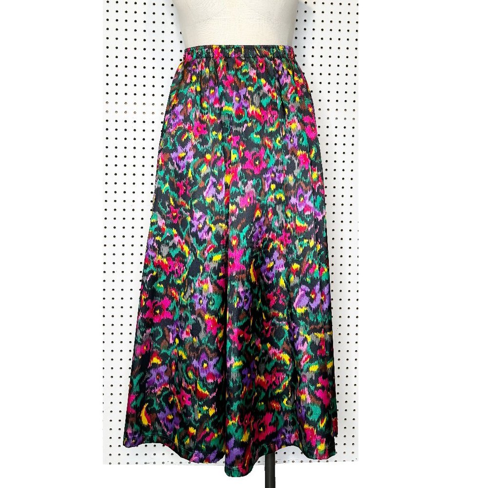 Vintage | Sid Huffman Abstract Floral Pattern A-line Maxi Skirt Sz. L